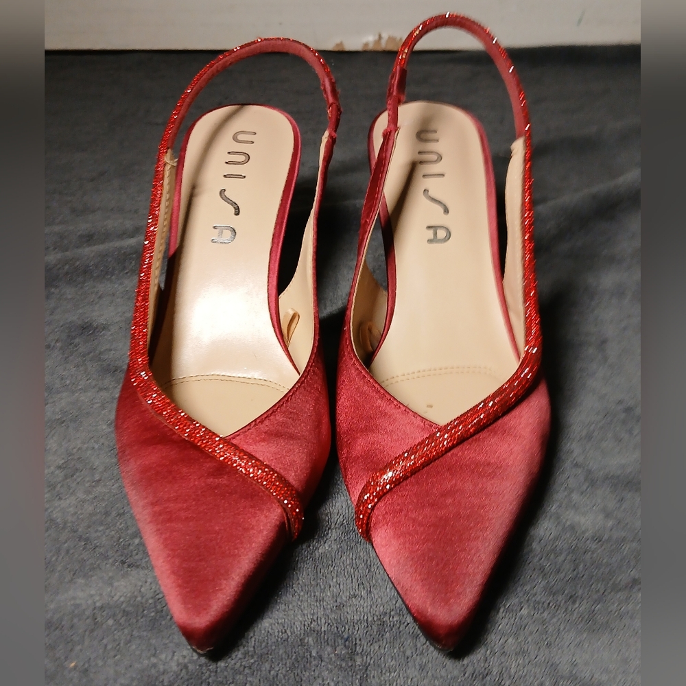 Unisa Burgundy Satin Slingback Heels